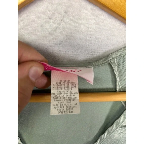 Vintage Regencycore Scaasi Womens Petite Sage Green Satin Lace Wrap Robe Pockets - Picture 4 of 10